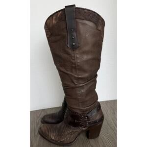 Cuadra Genuine Teju Lizard Cowboy Boots Women Brown Harness Size 7.5